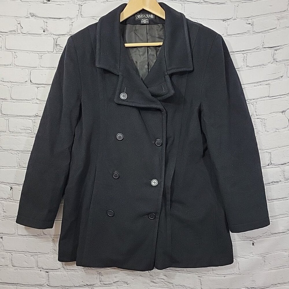 Steve By‎ Searle 100% Wool Pea Coat Womens 10 Black Button Down Double Breasted